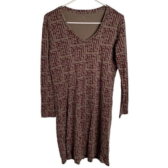 Territory Ahead Womens TShirt Dress S V Neck Graphic Long Sleeve Modest Neutral - Picture 1 of 6